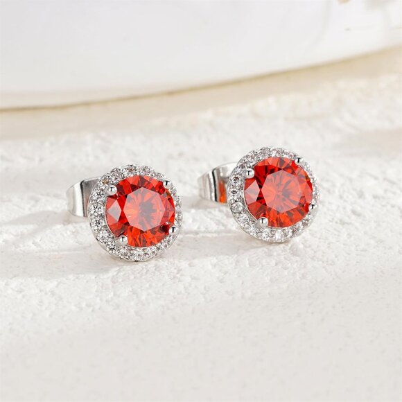 Women's Round Orange Birthstone Elegant Mall Dainty Halo Cubic Zirconia Earring - Picture 5 of 6